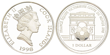 Острова Кука 1 доллар 1998 Чемпион мира по футболу 1998 - Франция KM 931 серебро 441-1213