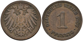 Германия 1 пфенниг 1907 A KM 10, J. 10 медь 4567-1246