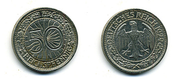 Германия 50 рейхспфеннигов 1929 А KM 49, J. 324 никель 58-523