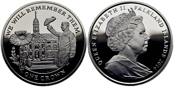 Фолклендские острова 1 крона 2014 в память героев первой мировой войны, Королевский госпиталь Челси KM 177a серебро  PROOF 1071-2-64