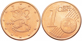 Финляндия 1 евроцент 1999 KM 98 сталь плакированная медью UNC 116-729