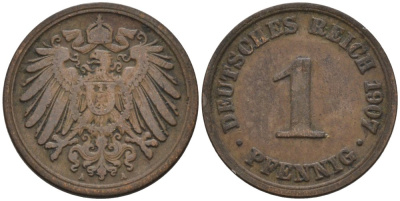 Германия 1 пфенниг 1907 A KM 10, J. 10 медь 4567-1246