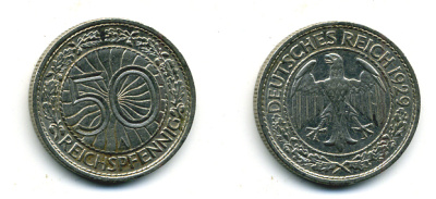 Германия 50 рейхспфеннигов 1929 А KM 49, J. 324 никель 58-523