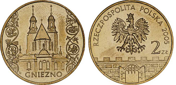 Польша 2 злотых 2005 MW, серия исторические места, Гнезно (Gniegno), собор Девы Марии KM 564, Parchimowicz 956 нордик UNC 603-1025