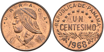 Панама 1 сентесимо 1968 Уррака KM 22 бронза 4588-864