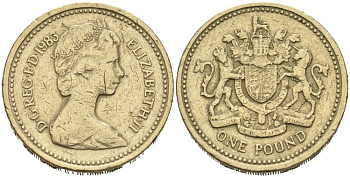 Великобритания 1 фунт 1983 Королевский Британский герб KM 933, Spink 4221 никель латунь 4513-555