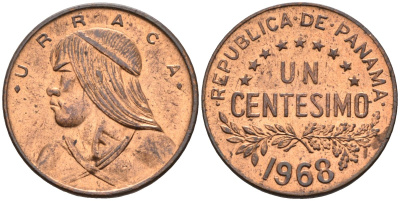 Панама 1 сентесимо 1968 Уррака KM 22 бронза 4588-864