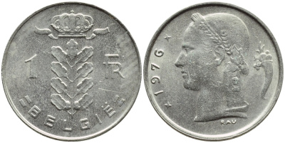 Бельгия 1 франк 1976 Belgie, Бодуэн I (1951-1993) KM 143.1 медно-никель 4379-236