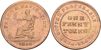 Канада 1 пенни 1814 Trade & navigation, токен  медь    4599-514