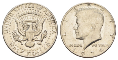 США 1/2 доллара (50 центов) 1974 Джон Кеннеди KM 202b медь плакированная медно-никелем aUNC 4536-515