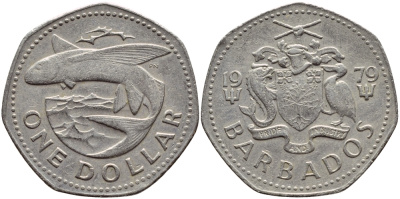 Барбадос 1 доллар 1979 летучая рыба KM 14.1 медно-никель 4398-245