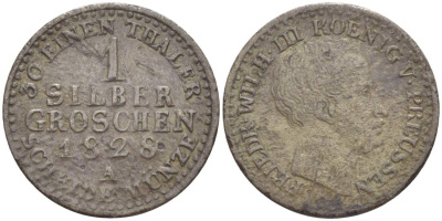 ПРУССИЯ 1 ГРОШ 1828 А, ФРИДРИХ ВИЛЬГЕЛЬМ III (1797-1840) KM 410 серебро 4528-1051