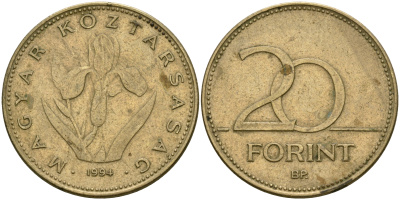 Венгрия 20 форинтов 1994 венгерский ирис KM 696 никель-латунь 4364-2325