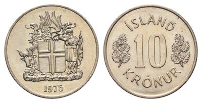 Исландия 10 крон 1975 KM 15 медно-никель UNC 4586-913
