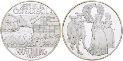 Австрия 500 шиллингов 1994 регион рек, процессия KM 3024 серебро PROOF 11-178-13