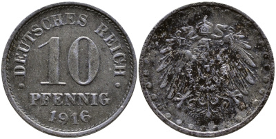 ГЕРМАНИЯ 10 ПФЕННИГОВ 1916 G, KM 20, J. 298 железо 87-1111