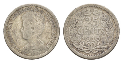Нидерланды 25 центов 1915 KM 146 серебро 4644-825