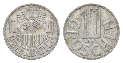 Австрия 10 грошей 1951 KM 2878 алюминий 4643-443