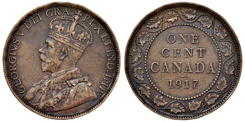 Канада 1 цент 1917 Георг V (1910-1936), большой формат KM 21 бронза    4116-721