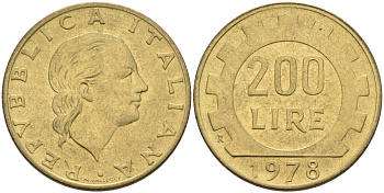 Италия 200 лир 1978 R, шестерня KM 105 алюминиевая бронза 86-1827