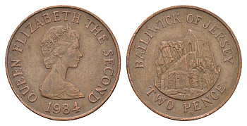 Джерси 2 пенса 1984 Елизавета II (1952-2022), Сент-Хелиер KM 55 бронза 4595-745