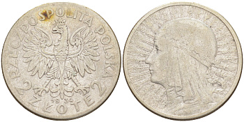 Польша 2 злотых 1934 W, Ядвига KM 20, Parchimowicz 110c  серебро 106-552