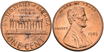 США 1 цент 1985 Линкольн KM 201b цинк плакированный медью 4580-421