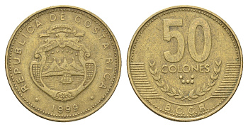 Коста-Рика 50 колонов 1999 год-тип KM 231.1 латунь 4663-1015