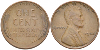 США 1 ЦЕНТ 1942 ЛИНКОЛЬН KM 132 бронза 3309-135