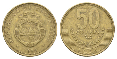 Коста-Рика 50 колонов 1999 год-тип KM 231.1 латунь 4663-1015
