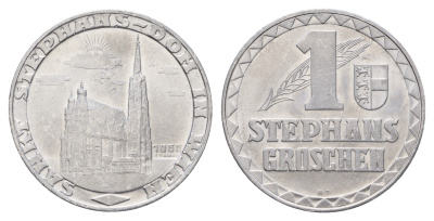 Австрия 1 cтефангрош (Stephansgroschen) 1950 герб - Нижняя Австрия, Собор Святого Стефана в Вене, диаметр 27 мм, вес 2,48 гр алюминий UNC 4679-513