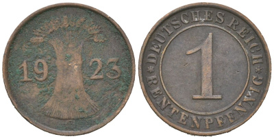 Германия 1 рентенпфенниг 1923 KM 30 бронза 4617-349