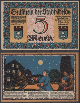Эльде 5 марок 1921 Grabowski 1007.2 бумага UNC (пресс) 8592-24-2-2