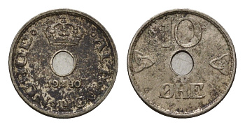 Норвегия 10 эре 1940 Хокон VII (1905-1957) KM 383 медно-никель 4609-1119