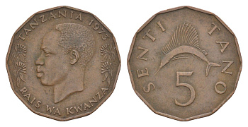 Танзания 5 центов 1973 KM 1 бронза 4650-256