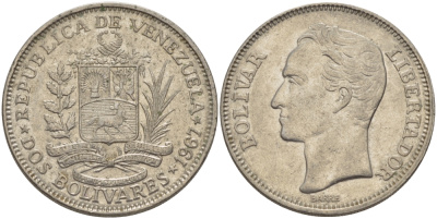 Венесуэла 2 боливара 1967 Симон Боливар KM 43 никель 82-1025