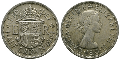 Великобритания 1/2 кроны 1961 Елизавета II (1952-2022) KM 907, Spink 4145 медно-никель 4381-1012