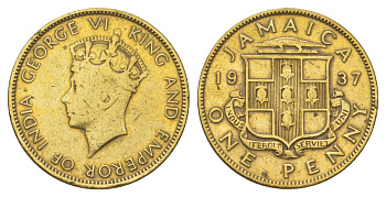 Ямайка 1 пенни 1937 KM 29 никель латунь 4628-357