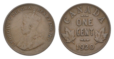 Канада 1 цент 1920 Георг V (1910-1936) KM 28 бронза 4636-544