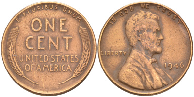 США 1 ЦЕНТ 1946 ЛИНКОЛЬН KM А132 медь цинк 188-252