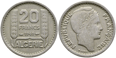 Алжир, Французский 20 франков 1949  KM 91 медно-никель 3999-516