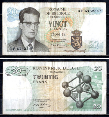 Бельгия 20 франков 1964 Pick 138 (1) бумага 6312-37-1-1