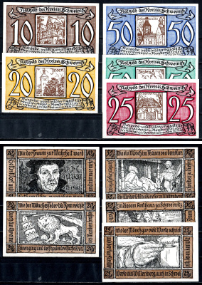 Швайниц (Пруссия, Саксония) полный набор из 10 нотгельдов (10, 20, 25 и 50 пфеннигов) 1921 Mehl Grabowski 1212.1 бумага UNC (пресс) 7556-60-4-1