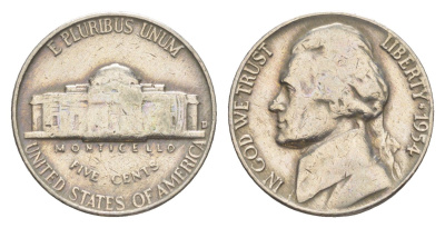 США 5 центов 1954 Томас Джефферсон KM A192 медно-никель 4379-956