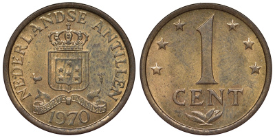 Нидерландские Антилы 1 цент 1970 Юлиана (1948-1980) KM 8 бронза UNC 4118-854