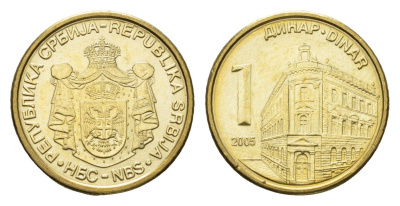 Сербия 1 динар 2005 KM 39 никель латунь UNC 4689-1013