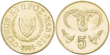 КИПР 5 ЦЕНТОВ 2001 KM 55.3 никель латунь 4526-1214