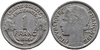 ФРАНЦИЯ 1 ФРАНК 1945 C KM 885a.3 алюминий 4393-1141