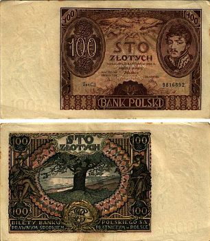 Польша 100 злотых 1934 Юзеф Понятовский, серия CJ Pick 75 a бумага 7487-49-2-1