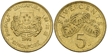 Сингапур 5 центов 1990 KM 50 алюминиевая бронза 4154-1159